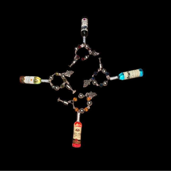 Wine Bottle & Grapes Wine Glass Charms-Set of 4 - Picture 2 of 9